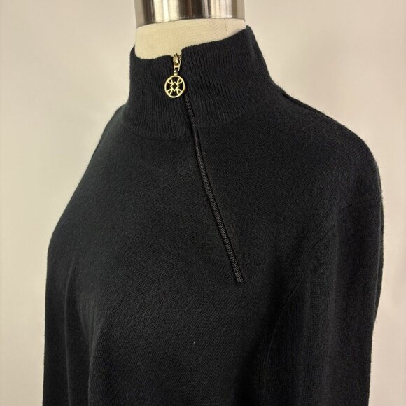 Luxe 360  Women’s Sweater M Black Mock Neck Turtle Neck Gold Zipper MCM Madmen - Picture 7 of 14